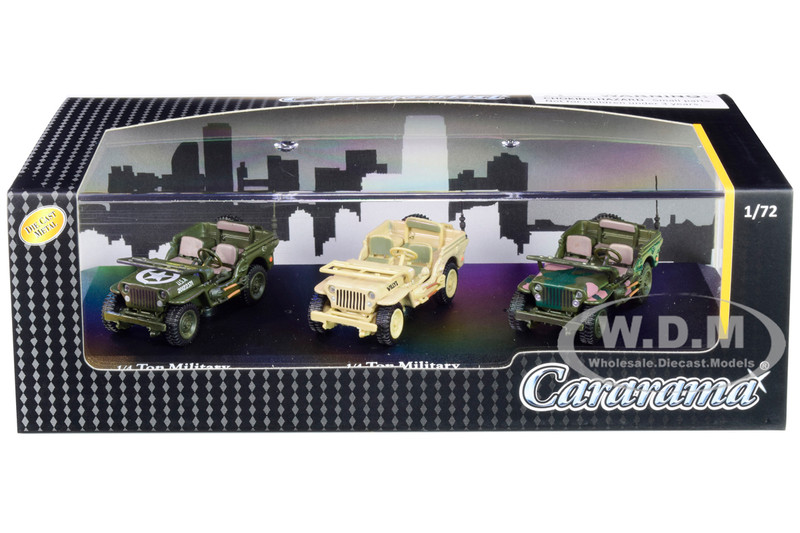 1/4 Ton Military Vehicles Set 3 pieces Display Showcase 1/72 Diecast Model Cars Cararama 71314 M