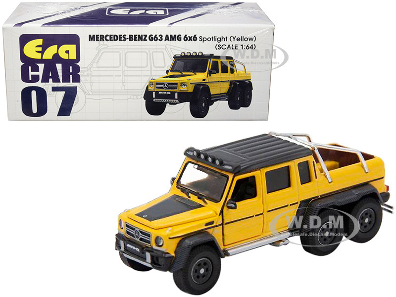 Mercedes Benz G63 Amg 6x6 Pickup Truck With Spotlight Yellow With Black Top 164 Diecast Model Car By Era Car