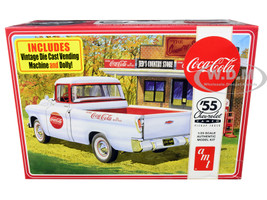 Skill 3 Model Kit 1955 Chevrolet Cameo Pickup Truck Coca Cola Vintage Vending Machine and Dolly 1/25 Scale Model AMT AMT1094