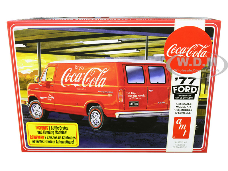 Skill 3 Model Kit 1977 Ford Delivery Van with 2 Bottles Crates and Vending Machine "Coca-Cola" 1/25 Scale Model by AMT AMT1173M