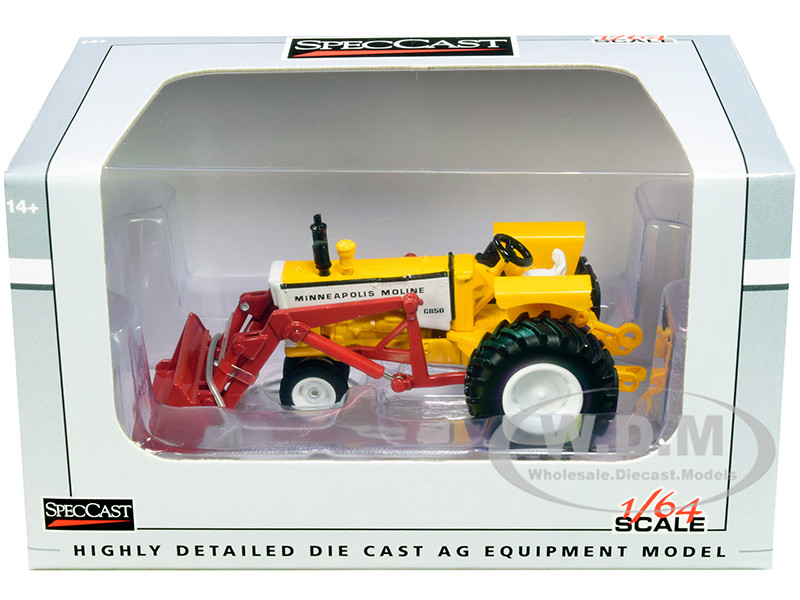 Minneapolis Moline G850 Narrow Front Tractor with Loader Yellow Red 1/64 Diecast Model SpecCast SCT732