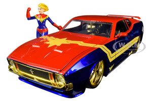 1973 Ford Mustang Mach 1 Captain Marvel Diecast Figurine Avengers Marvel Series 1/24 Diecast Model Car Jada 31193