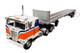 Peterbilt 352 COE 86" Sleeper Cab Utility Flatbed Trailer Bulkhead Orange 1/64 Diecast Model DCP First Gear 60-0715