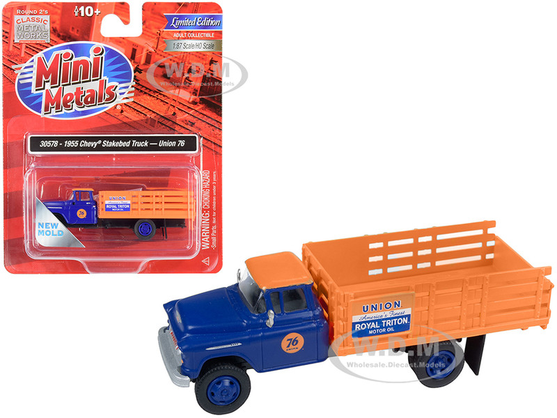 1955 Chevrolet Stakebed Truck Union 76 Blue Orange 1/87 HO Scale Model Classic Metal Works 30578