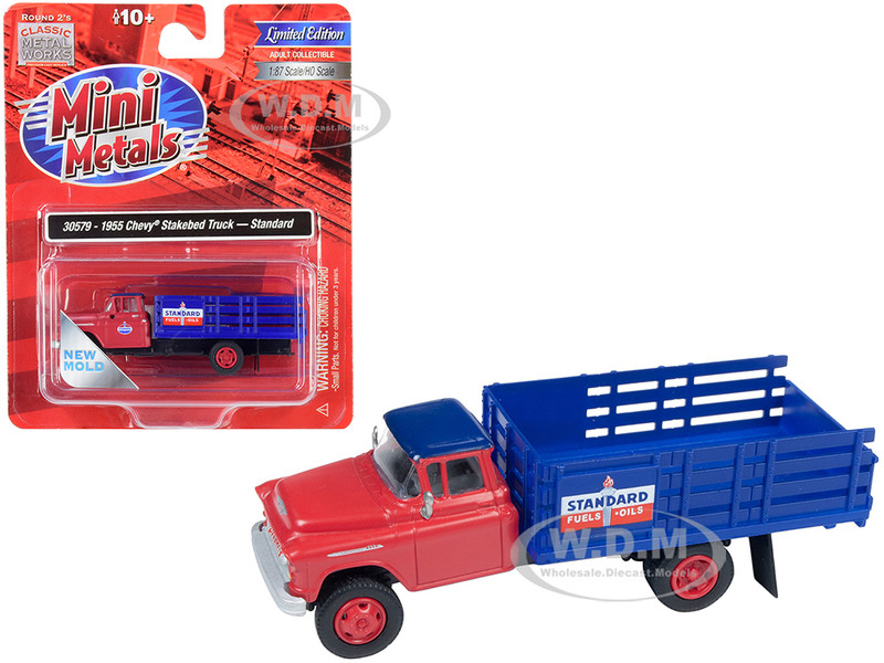1955 Chevrolet Stakebed Truck Standard Oil Red Blue 1/87 HO Scale Model Classic Metal Works 30579