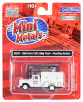 1960 Ford F-250 Utility Truck Plumbing Service White 1/87 HO Scale Model Classic Metal Works 30584