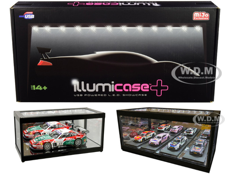 Black Collectible Display Show Case Illumicase+ LED Lights and Mirror Base Back 1/64 1/43 1/32 1/24 1/18 Scale Models Illumibox MJ7710