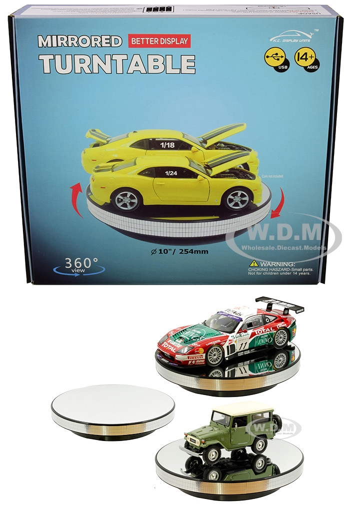 for model car 1:18 9.84"  White Mirror Plate Electric Rotating Display Stand 