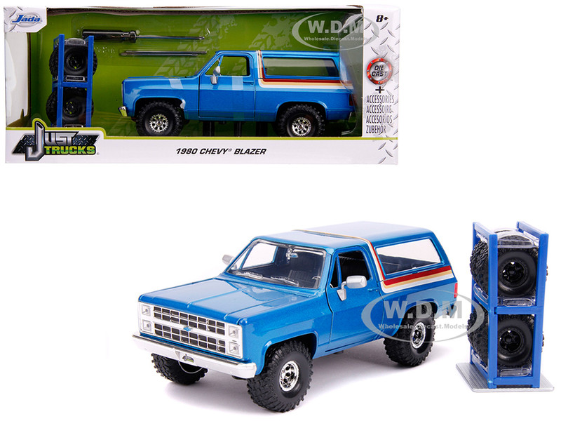 1980 Chevrolet Blazer Blue Metallic Stripes Extra Wheels Just Trucks Series 1/24 Diecast Model Car Jada 31396