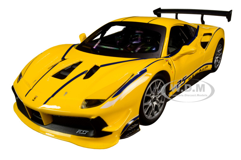 Ferrari 488 Challenge #25 Yellow Blue Stripes Ferrari Racing 1/24 Diecast Model Car Bburago 26307