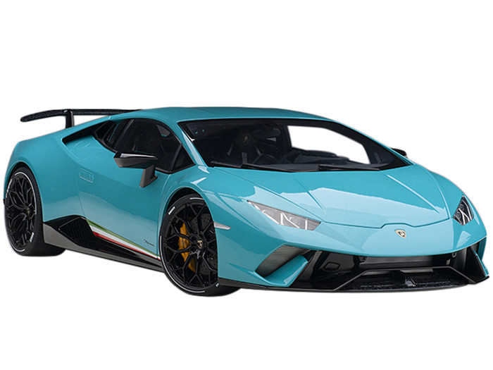 Lamborghini Huracan Performante Blu Glauco Solid Blue Black Wheels 1/12 Model Car Autoart 12077