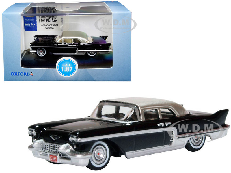 1957 Cadillac Eldorado Brougham Ebony Black Silver Metallic Top 1/87 HO Scale Diecast Model Car Oxford Diecast 87CE57001