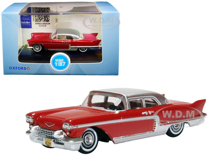 1957 Cadillac Eldorado Brougham Dakota Red Silver Metallic Top 1/87 HO Scale Diecast Model Car Oxford Diecast 87CE57002