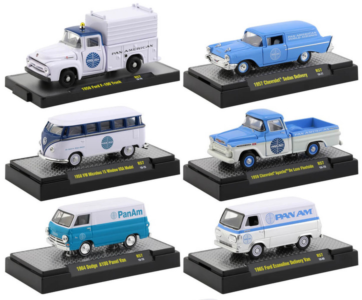 Auto Trucks Release 57 Set of 6 pieces Pan American World Airways Pan Am DISPLAY CASES 1/64 Diecast Model Cars M2 Machines 32500-57