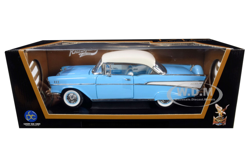 1957 Chevrolet Bel Air Hardtop Light Blue with White Top 1/18 Diecast Model  Car by Road Signature