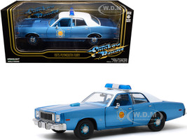 1975 Plymouth Fury Police Pursuit Arkansas State Police Blue Metallic White Top Smokey and The Bandit 1977 Movie 1/24 Diecast Model Car Greenlight 84102