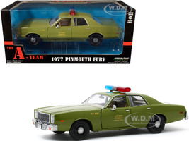 1977 Plymouth Fury US Army Police Army Green The A-Team 1983 1987 TV Series 1/24 Diecast Model Car Greenlight 84103