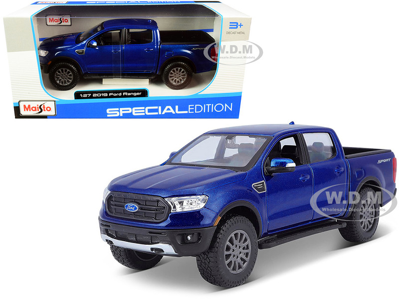 2019 Ford Ranger Lariat Sport Pickup Truck Dark Blue Metallic 1/27 Diecast Model Car Maisto 31521