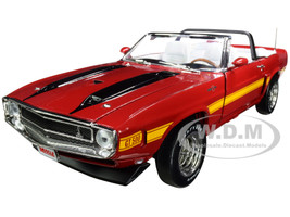 1970 Ford Mustang Shelby GT500 Convertible Candy Apple Red Black Yellow Stripes Hemmings Muscle Machines Magazine Cover Car July 2010 1/18 Diecast Model Car Autoworld AMM1187