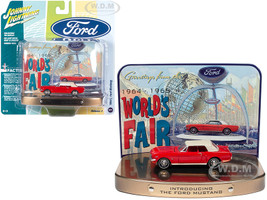 1964 1/2 Ford Mustang Rangoon Red Red Interior Collectible Tin Display Introducing The Ford Mustang Greetings from World's Fair 1964 1965 1/64 Diecast Model Car Johnny Lightning JLDR012 JLSP081