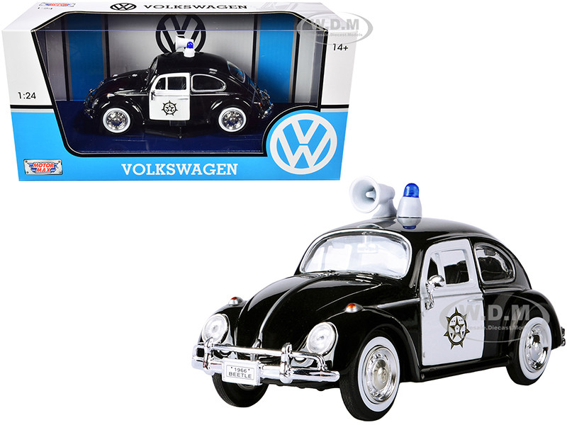 1966 Volkswagen Beetle Police Car Black White 1/24 Diecast Model Car Motormax 79578