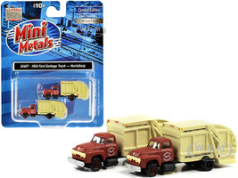1954 Chevrolet Garbage Truck Harrisburg Department of Public Works Maroon Yellow Set of 2 pieces 1/160 N Scale Models Classic Metal Works 50407