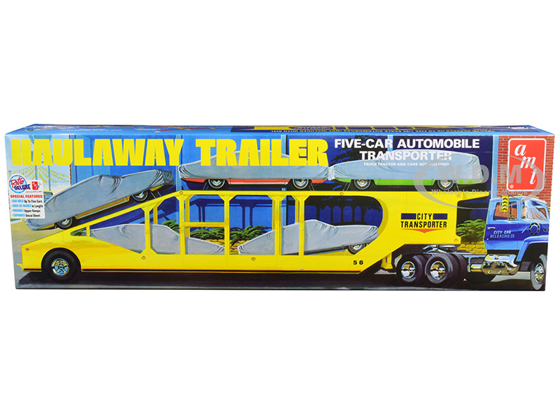 Skill 3 Model Kit Haulaway Trailer Five-Car Automobile Transporter 1/25 Scale Model AMT AMT1193
