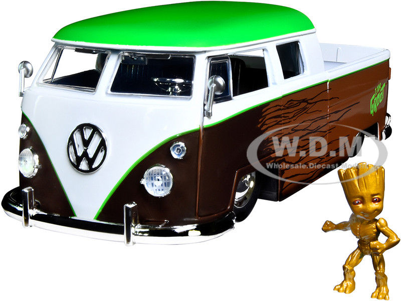 1963 Volkswagen Bus Pickup Truck Groot Diecast Figurine Guardians of the Galaxy Marvel Series 1/24 Diecast Model Car Jada 31202