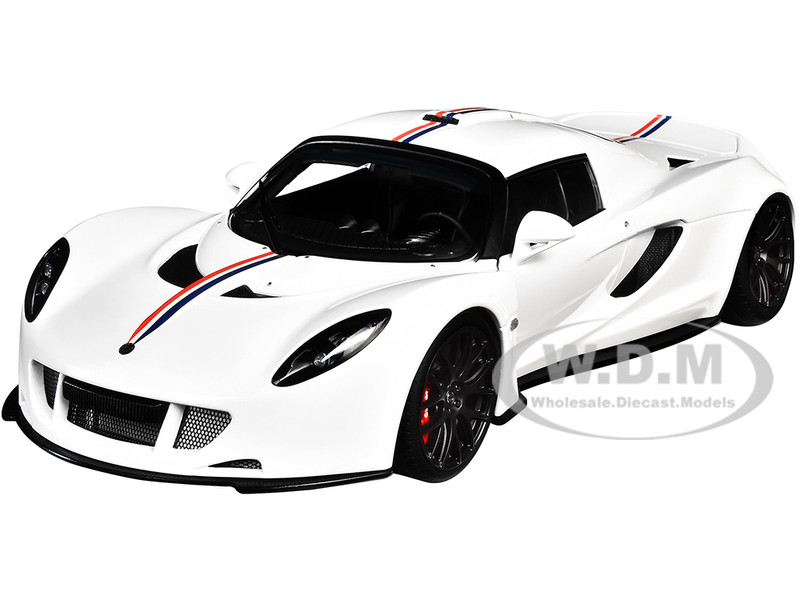 Hennessey Venom GT Spyder World Fastest Edition White Blue Red Stripes 1/18 Diecast Model Car Autoart 75405