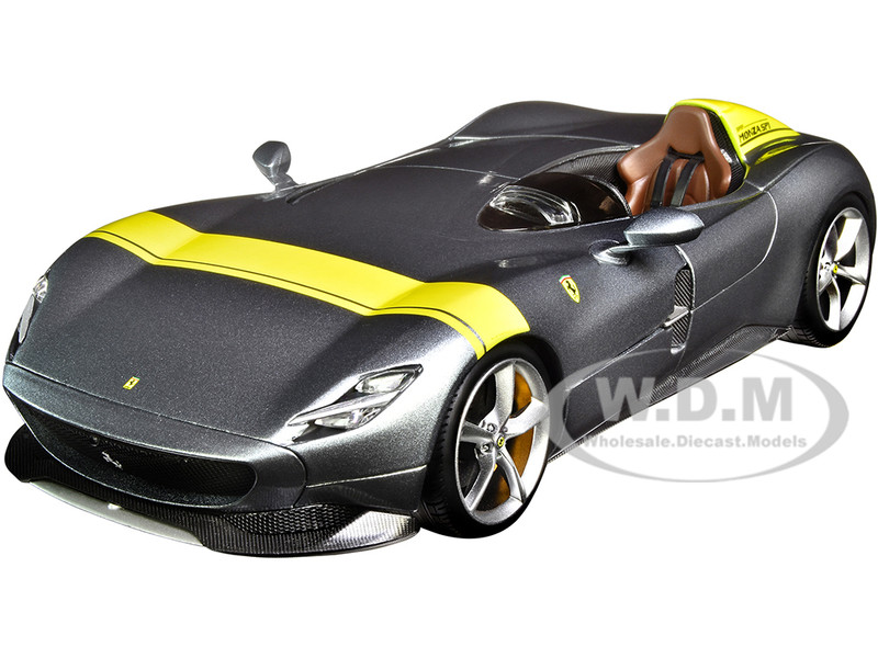 Ferrari Monza SP1 Silver Metallic Yellow Stripes 1/18 Diecast Model Car Bburago 16013