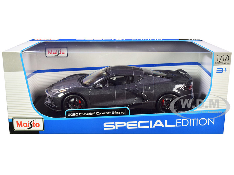 2020 Chevrolet Corvette Stingray C8 Dark Gray Metallic Racing Stripes 1/18 Diecast Model Car Maisto 31447