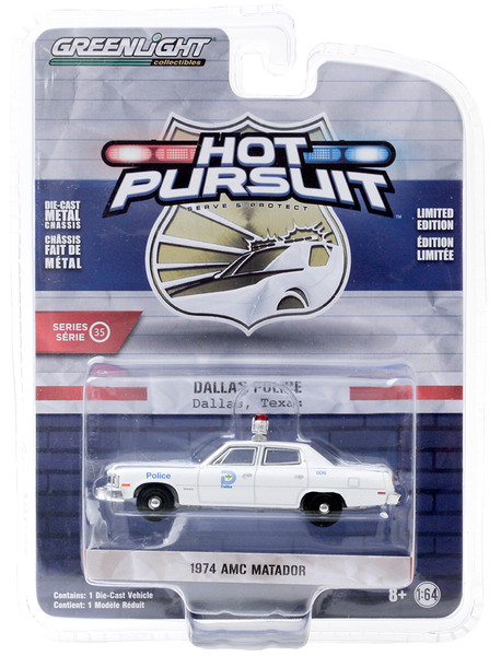 1974 AMC Matador Dallas Police Texas White Hot Pursuit Series 35 1/64 Diecast Model Car Greenlight 42920 C