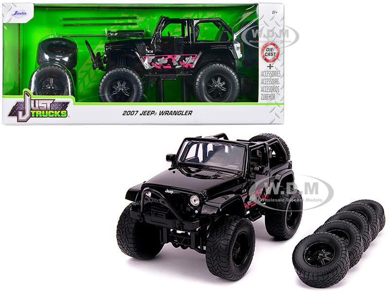 2007 Jeep Wrangler Black Extra Wheels Just Trucks Series 1/24 Diecast Model Car Jada 31560