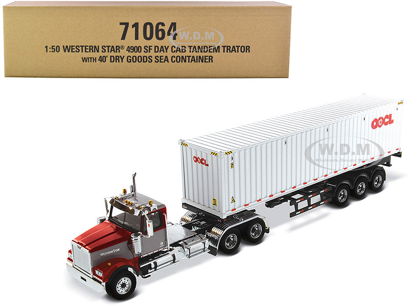 Western Star 4900 SF Tandem Day Cab Truck Tractor Red Gray 40' Dry Goods  Sea Container