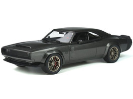 1968 Dodge Super Charger Hellephant Dark Gray Metallic Black Tail Stripes 1/18 Model Car GT Spirit GT272