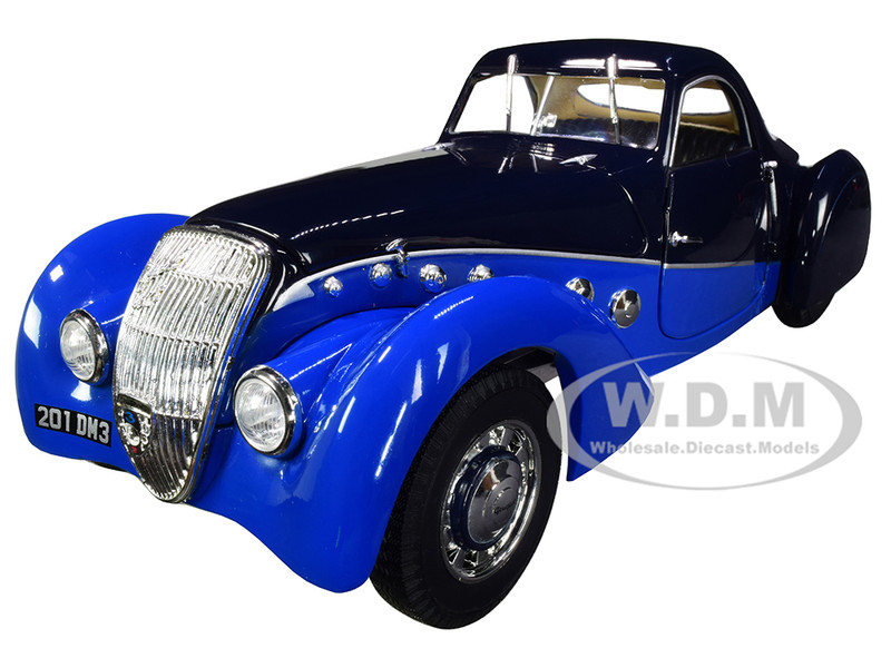 1937 Peugeot 302 Darl Mat Coupe Dark Blue and Blue 1/18 Diecast Model Car  by Norev