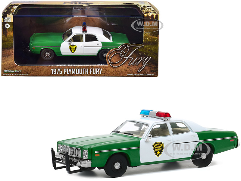 1975 Plymouth Fury Chickasaw County Sheriff Green White 1/43 Diecast Model Car Greenlight 86595