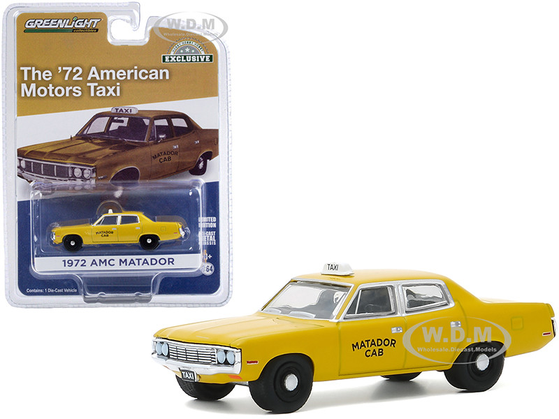 1972 AMC Matador Yellow Matador Cab Taxicab Hobby Exclusive 1/64 Diecast Model Car Greenlight 30181
