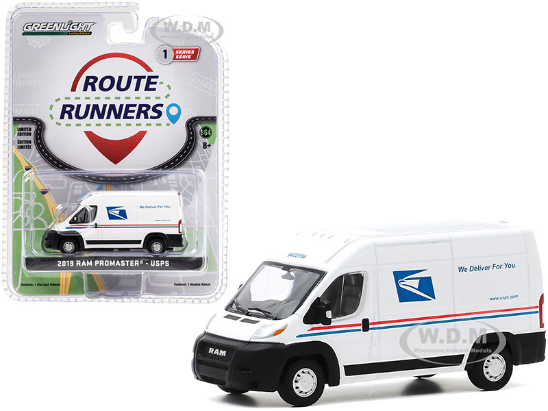 2019 RAM ProMaster 2500 Cargo High Roof Van United States Postal Service USPS White Route Runners Series 1 1/64 Diecast Model Greenlight 53010 F
