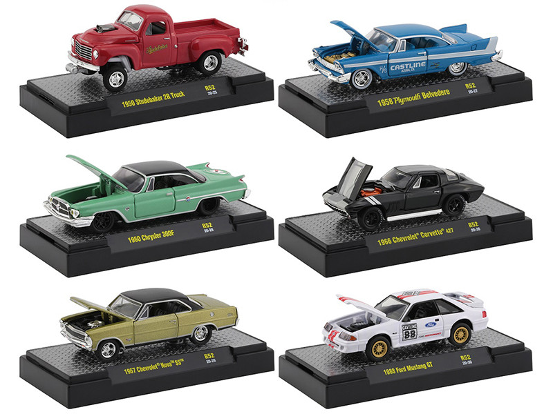 Auto Meets Set of 6 Cars IN DISPLAY CASES Release 52 1/64 Diecast Model Cars