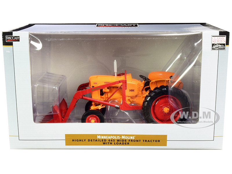 Minneapolis Moline 445 Wide Front Tractor Loader Orange Red Classic Series 1/16 Diecast Model SpecCast SCT745