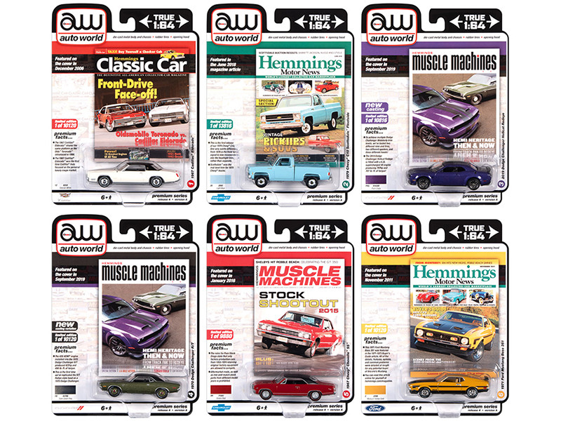 AUTOWORLD MUSCLE CARS PREMIUM 2020 RELEASE 3 6 PC SET 1//64 BY AUTOWORLD 64262 B