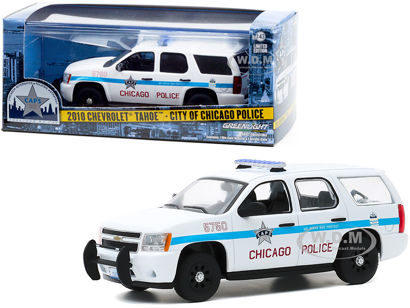 2010 chevrolet tahoe caps white blue stripes city of chicago police department 1 43 diecast model car greenlight 86183 2010 chevrolet tahoe caps white with blue stripes city of chicago police department 1 43 diecast model car by greenlight