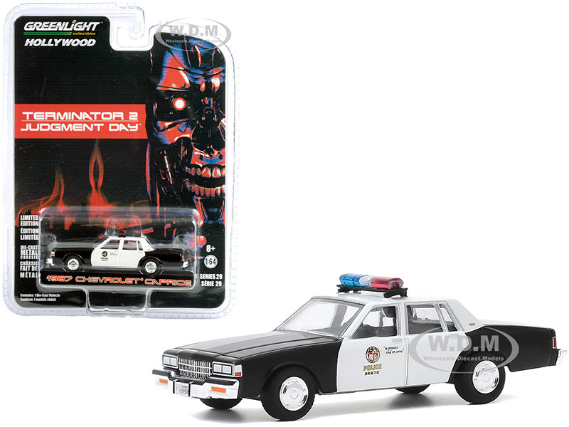1987 Chevrolet Caprice Metropolitan Police Black White Terminator 2 Judgment Day 1991 Movie Hollywood Series Release 29 1/64 Diecast Model Car Greenlight 44890 F