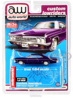 1966 Chevrolet Impala SS Dark Purple Metallic White Interior Custom Lowriders Limited Edition 4800 pieces Worldwide 1/64 Diecast Model Car Autoworld CP7658