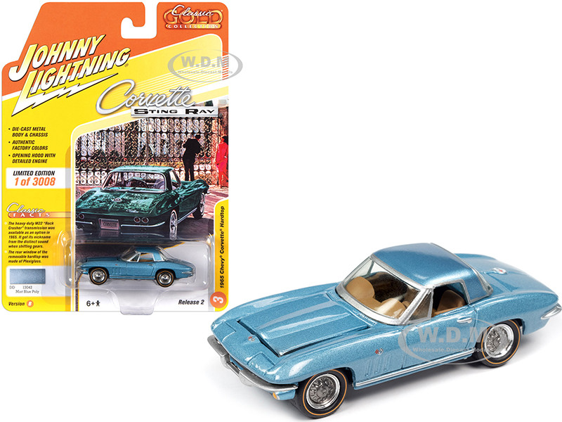 1965 Chevrolet Corvette Hardtop Mist Blue Metallic Classic Gold Collection Limited Edition 3008 pieces Worldwide 1/64 Diecast Model Car Johnny Lightning JLCG022 JLSP103 B
