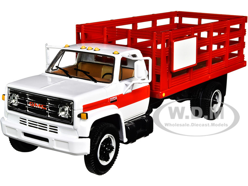 GMC 6500 Stake Truck White Red 1/34 Diecast Model First Gear 10-4220