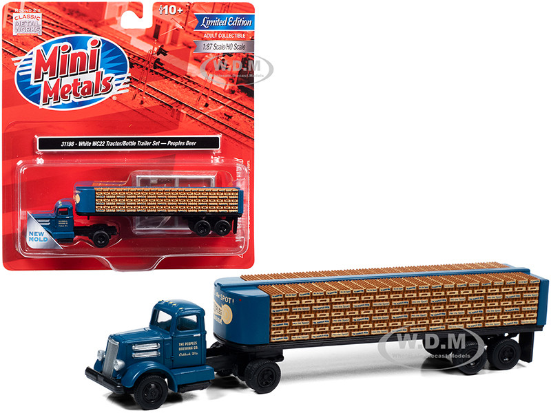 White WC22 Truck Tractor Bottle Trailer Dark Blue The Peoples Brewing Co 1/87 HO Scale Model Classic Metal Works 31198