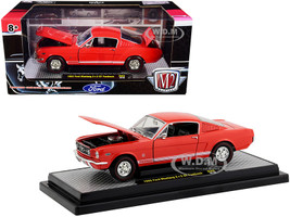 1965 Ford Mustang 2+2 GT Fastback Rangoon Red White Stripes Limited Edition 7000 pieces Worldwide 1/24 Diecast Model Car M2 Machines 40300-80 A