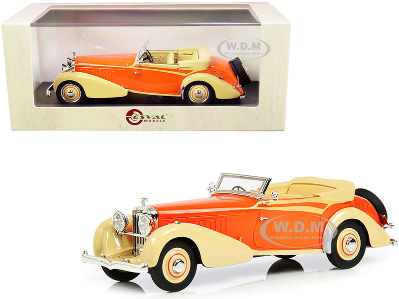 1934 Hispano Suiza J12 Convertible Top Down RHD Right Hand Drive Carrosserie Vanvooren Cream Orange Limited Edition 250 pieces Worldwide 1/43 Model Car Esval Models EMEU43002 A